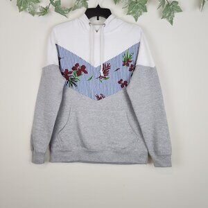 Black Jack 1999 Size S Women's Long Sleeve Striped Floral Hoodie Sweatshirt